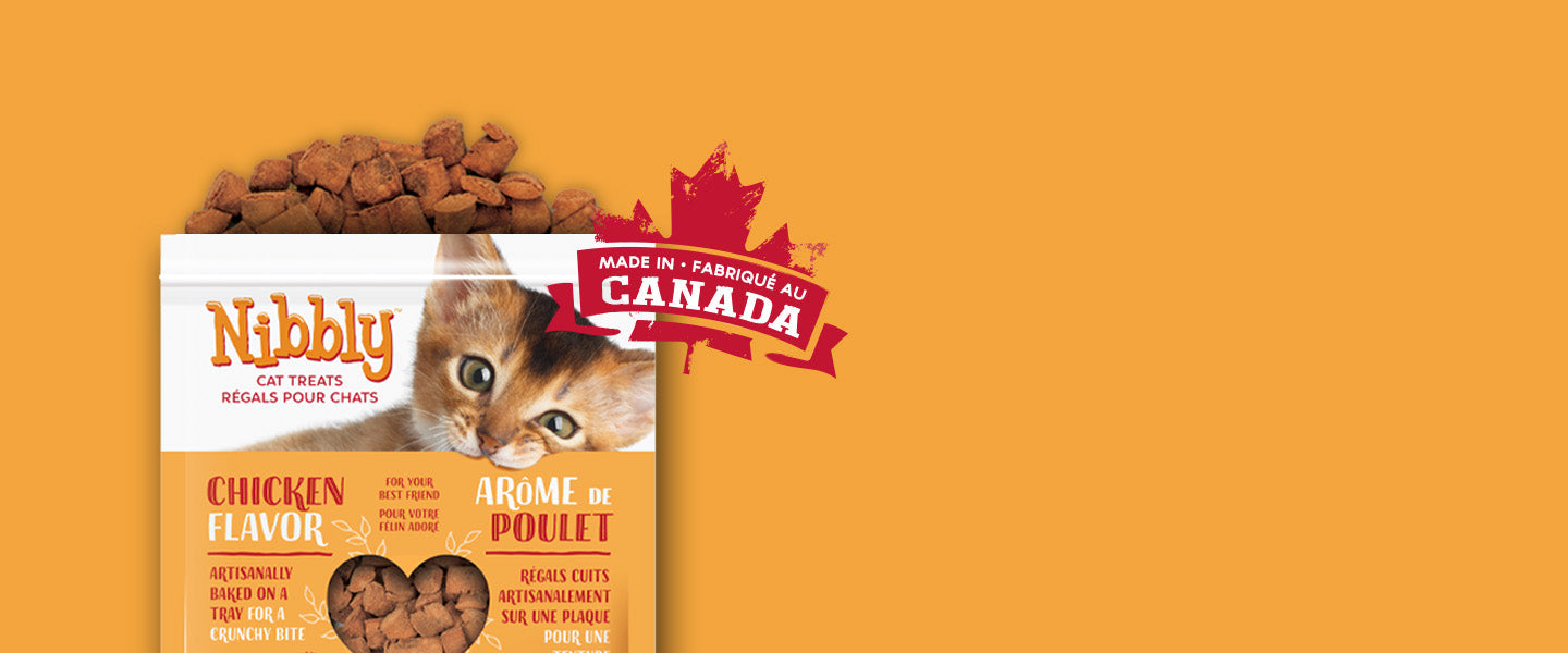 Nibbly cat treats made in Canada banner